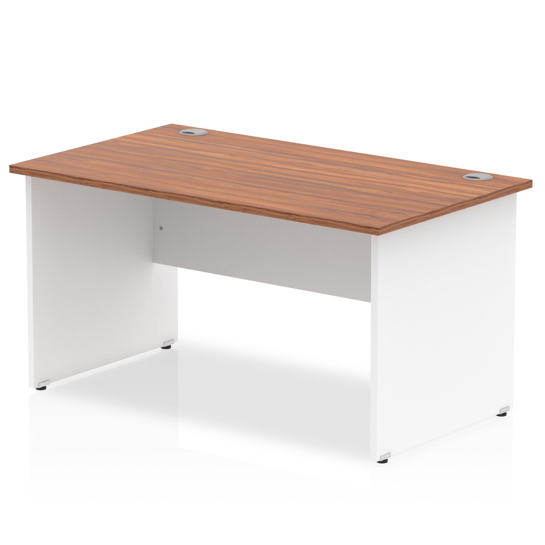 Impulse Straight Office Desk W1400 x D800 x H730mm Panel End Leg Walnut Finish White Frame  - TT000007 DD