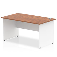 Impulse Straight Office Desk W1400 x D800 x H730mm Panel End Leg Walnut Finish White Frame  - TT000007 DD