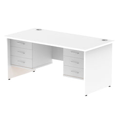 Dynamic Impulse W1600 x D800 x H730mm Straight Office Desk Panel End Leg With 2 x 3 Drawer Double Fixed Pedestal White Finish - MI002264 DD