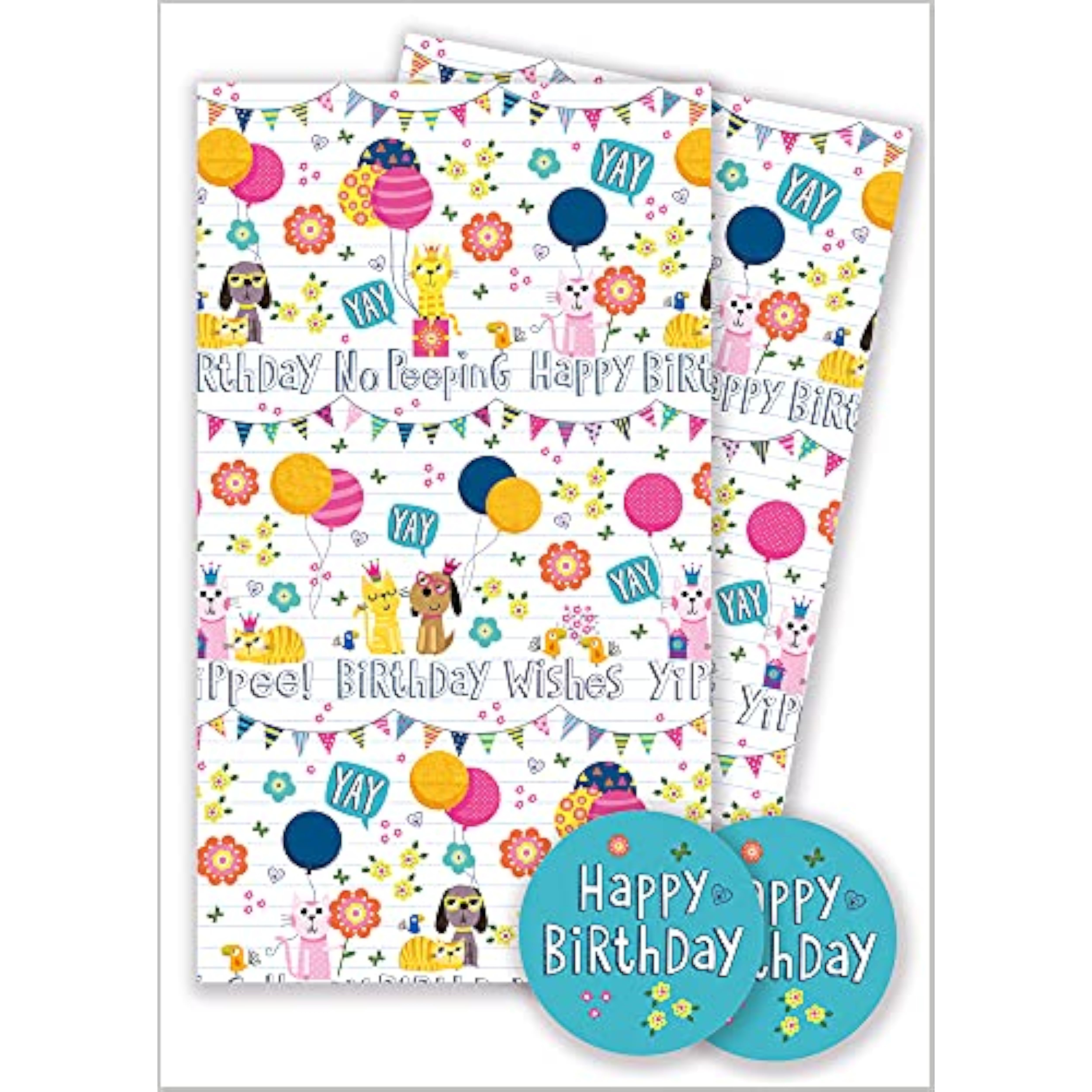 Birthday Pets Gift Wrap 2 Sheets & 2 Tags