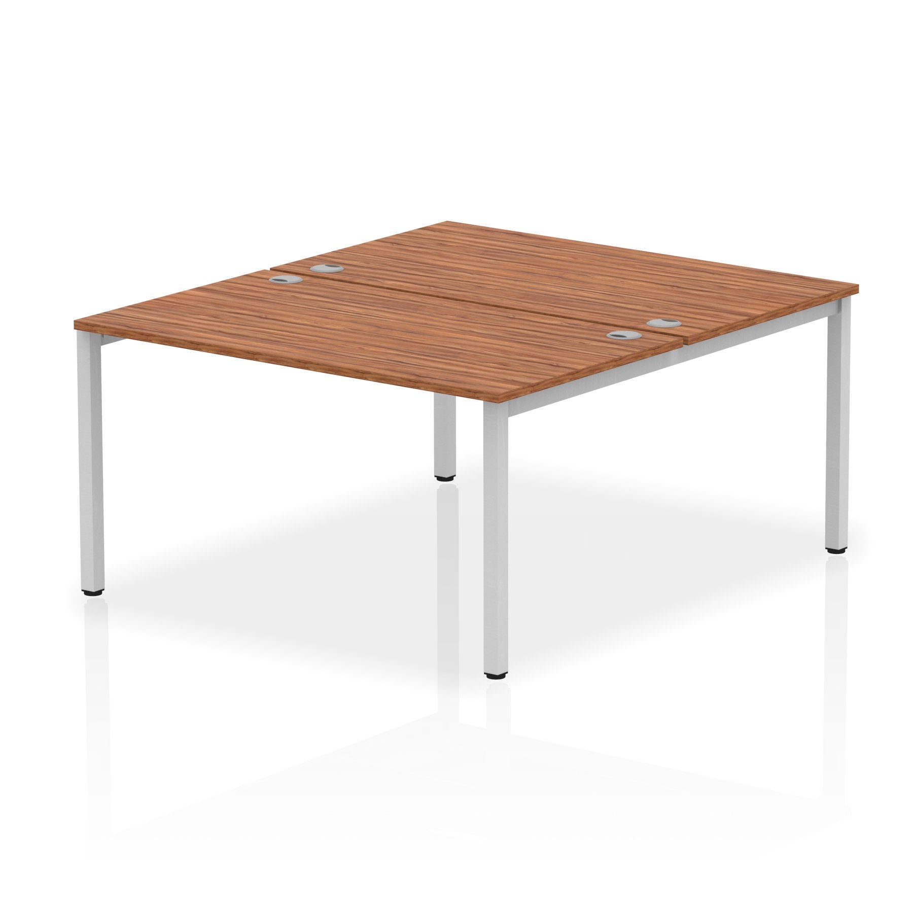 Impulse Back-to-Back 2 Person Bench Desk W1400 x D1600 x H730mm With Cable Ports Walnut Finish Silver Frame - IB00116 DD