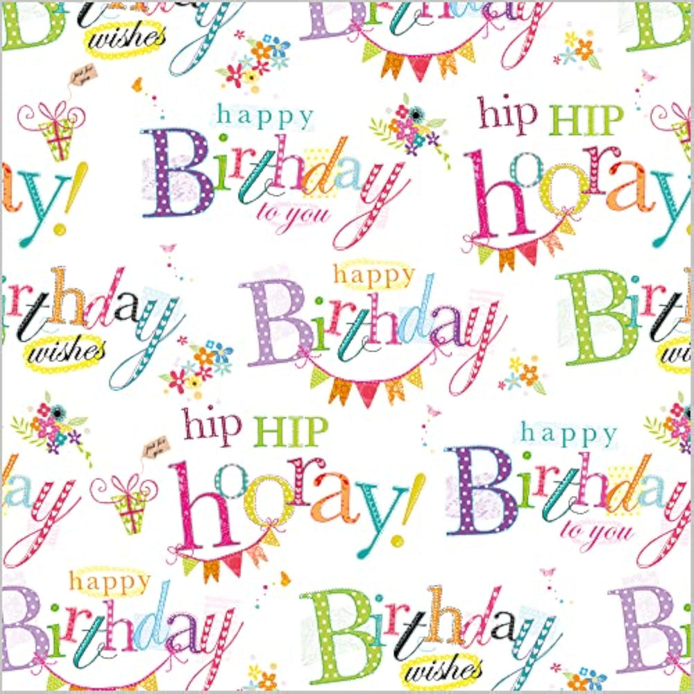 Happy Birthday Text Gift Wrap 2 Sheets & 2 Tags