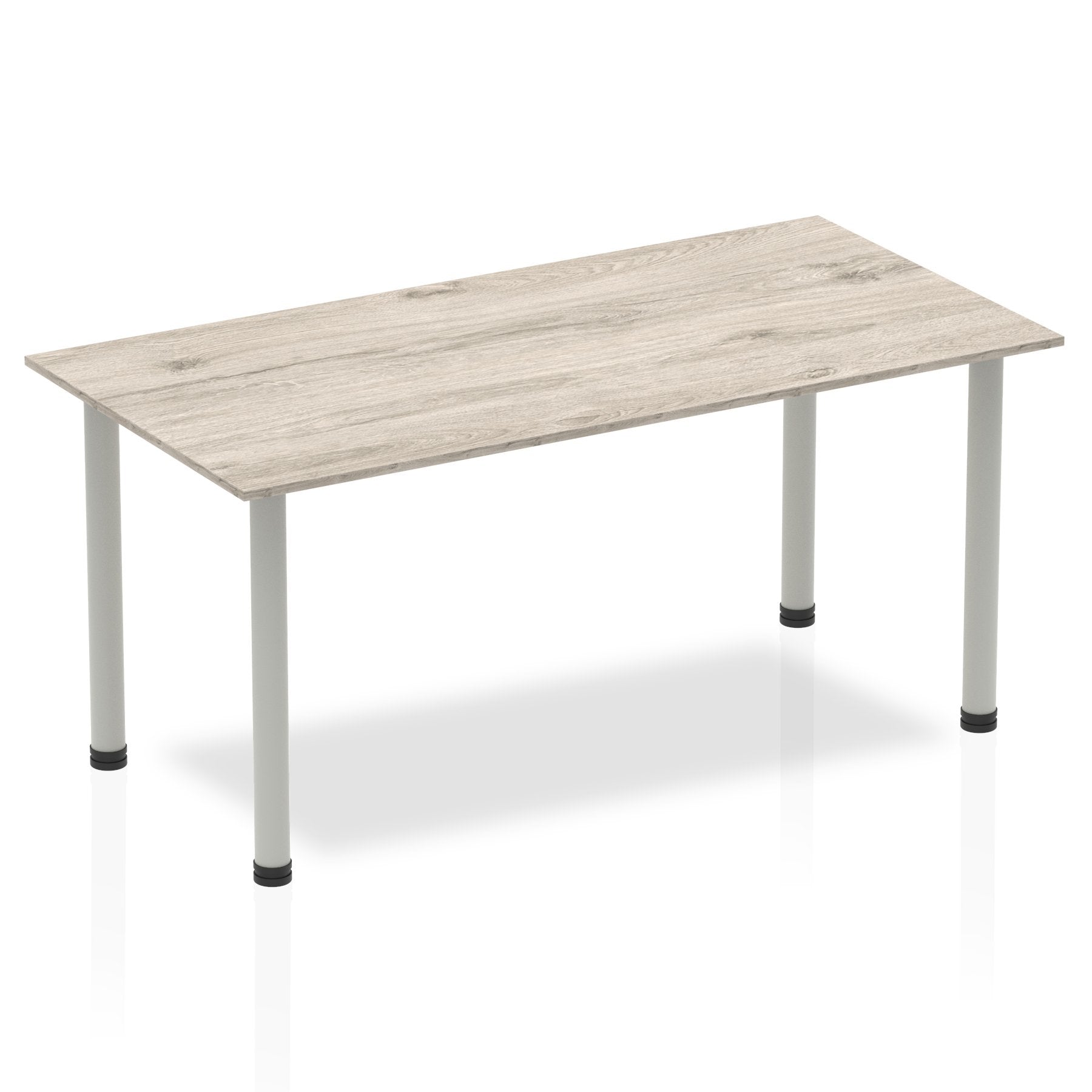 Impulse 1600mm Straight Table Grey Oak Top Silver Post Leg I003253 DD