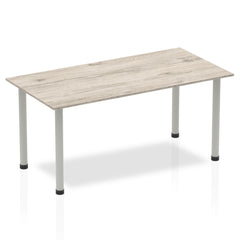 Impulse 1600mm Straight Table Grey Oak Top Silver Post Leg I003253 DD