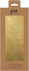 Glick Four Sheets of Gold Tissue Paper, Perfect for Gift Wrapping, ACH Sheet 750mm x 500mm Tissue Paper Gold, Gold Tissue Paper for Gift Wrapping, Birthday, Christmas, Valentine, Anniversary