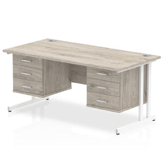 Dynamic Impulse W1600 x D800 x H730mm Straight Office Desk Cantilever Leg With 2x3 Drawer Double Fixed Pedestal Grey Oak Finish White Frame - I003499 DD