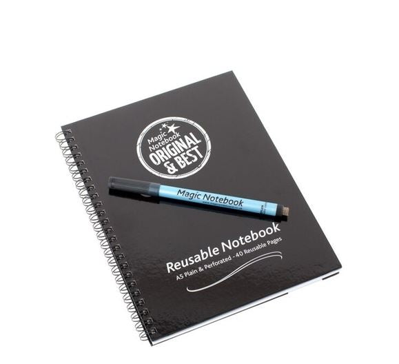 Magic Whiteboard A5 Wirebound Hard Cover Reusable Notebook Plain 40 Pages Black - A5 MAGIC NOTEBOOK