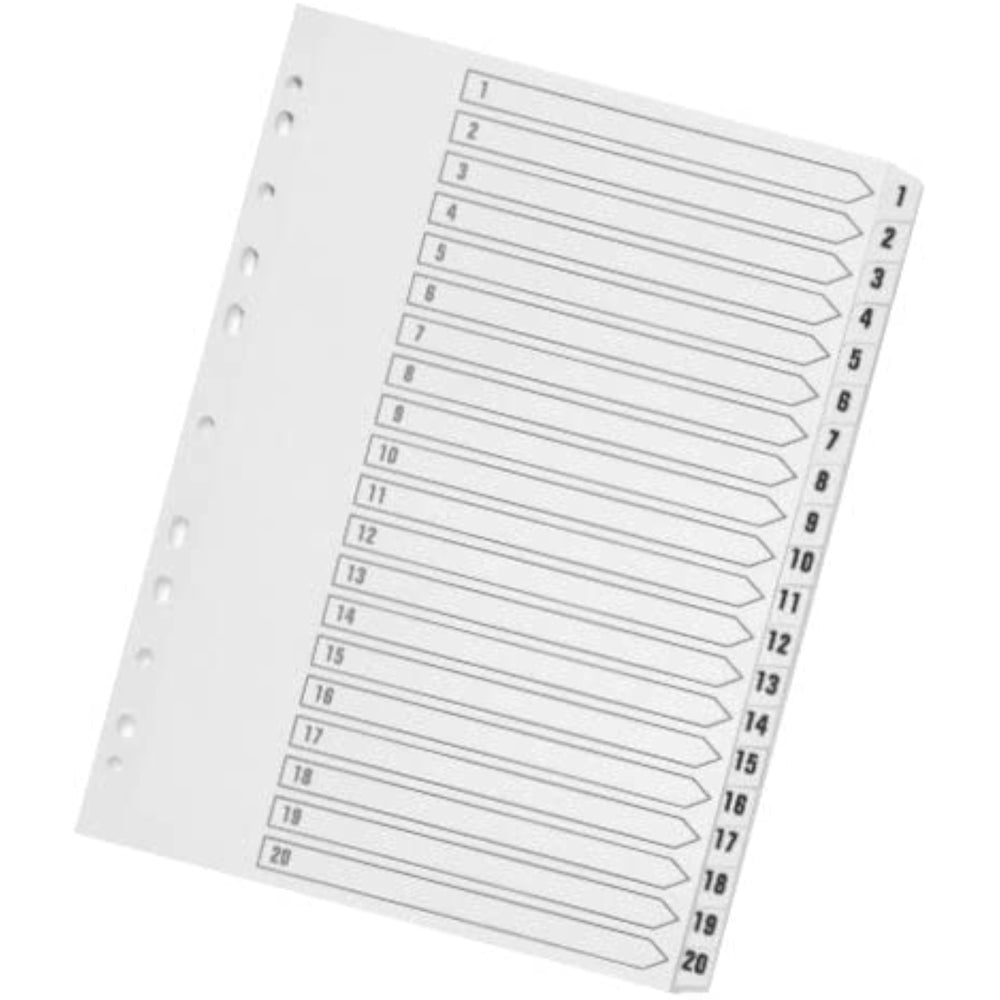 VW A4 Multi-punched 1-20 White Polypropylene Index – Bulk Wholesale UK