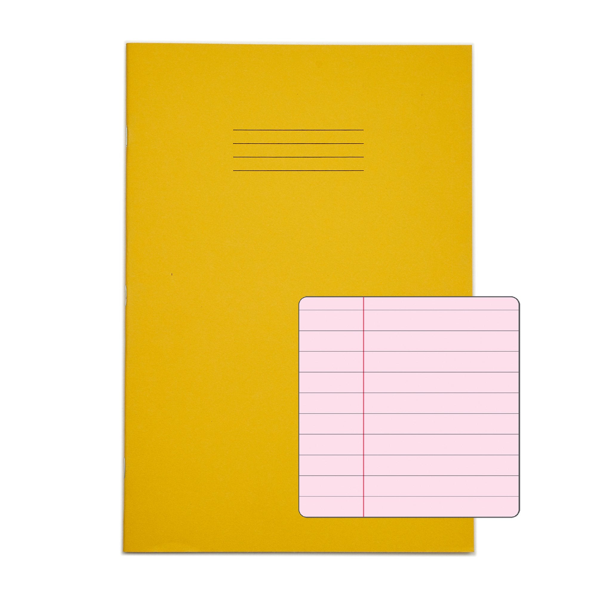 Rhino A4 Special Exercise Book 48 Page Ruled F8M Yellow with Tinted Pink Paper (Pack 10) - EX68139PP-8 DD
