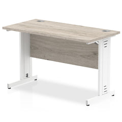 Impulse 1200 x 600mm Straight Desk Grey Oak Top White Cable Managed Leg I003100 DD