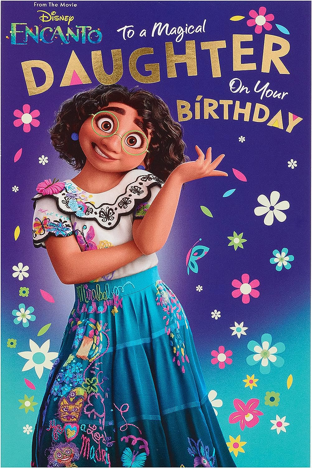 Disney Encanto Birthday Card For Daughter With Envelope - Children's Design With Mirabel And Colourful Floral Pattern, 746747-0-1