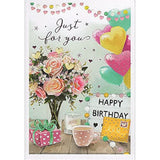 Female Just For You Happy Birthday Card - Vase Of Flowers Balloons Presents