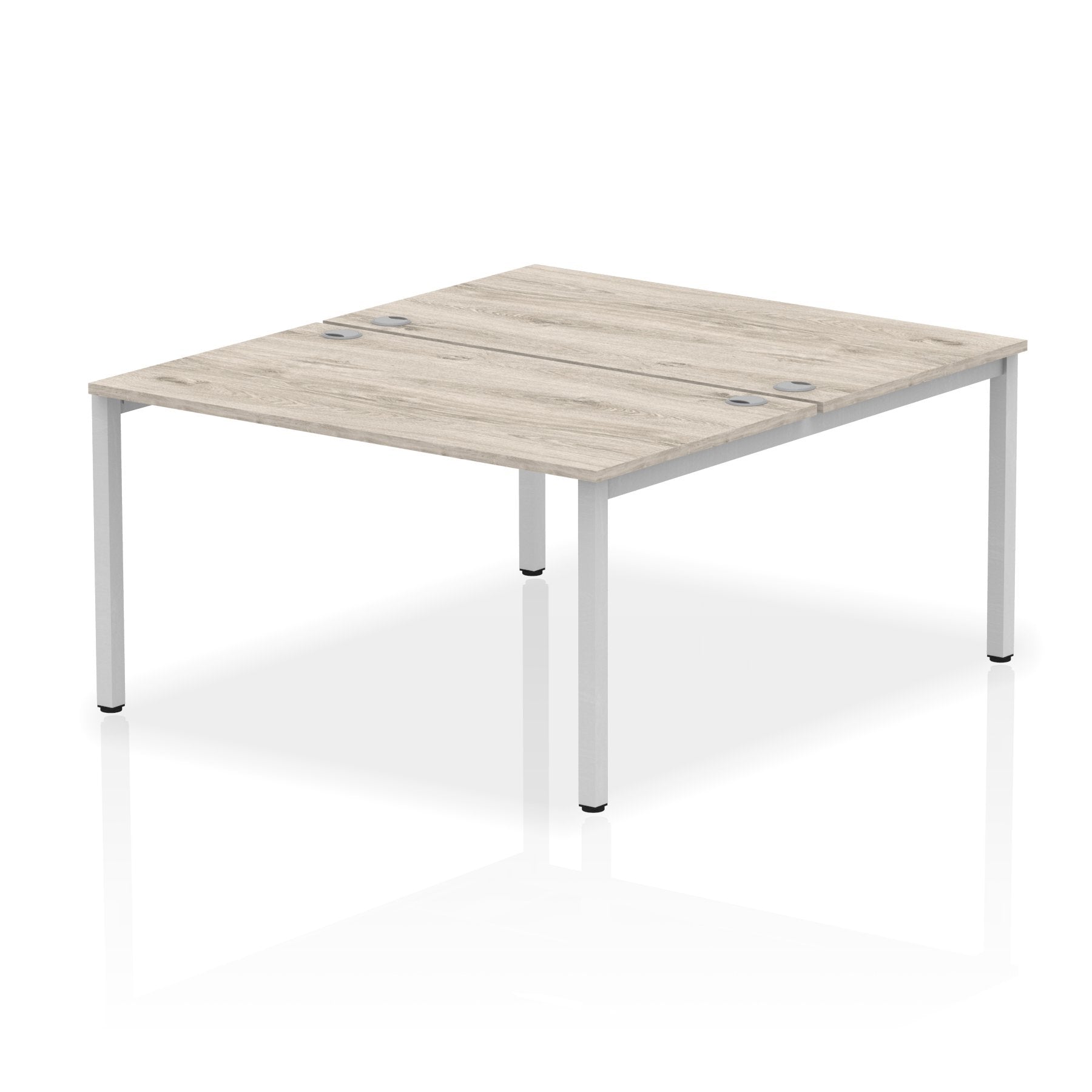 Impulse Back-to-Back 2 Person Bench Desk W1400 x D1600 x H730mm With Cable Ports Grey Oak Finish Silver Frame - IB00113 DD