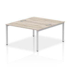 Impulse Back-to-Back 2 Person Bench Desk W1400 x D1600 x H730mm With Cable Ports Grey Oak Finish Silver Frame - IB00113 DD