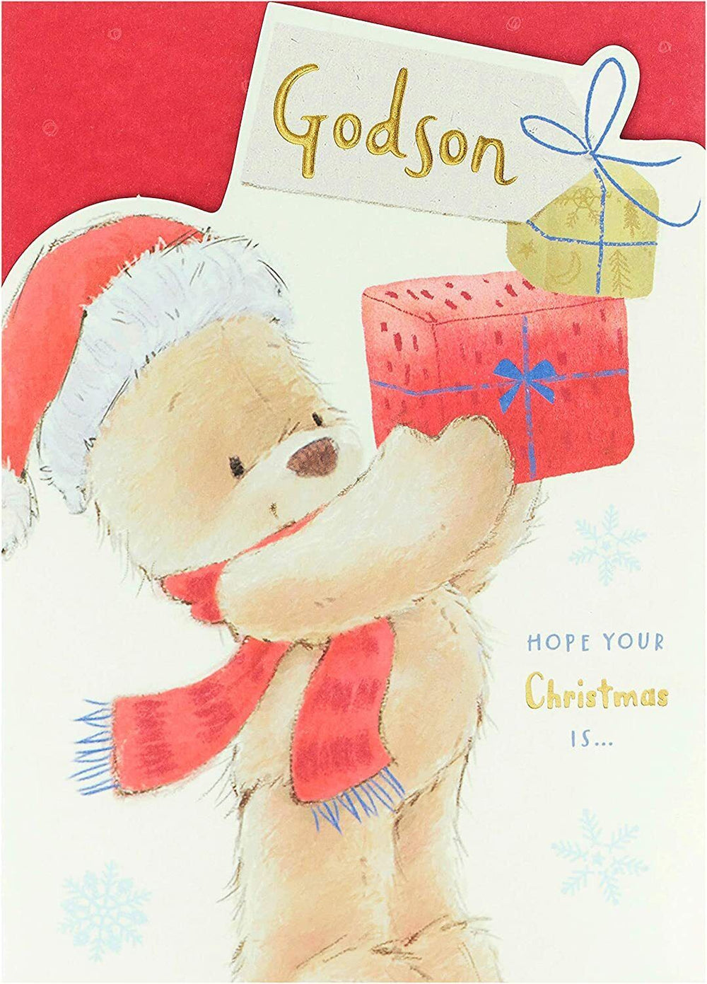 Teddy Bear with Present Design Godson Christmas Card