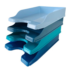 Deflecto Cool Breeze A4 Continental Letter Trays Deep Blue and Aqua (Pack 4) - CP130YTCB