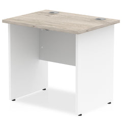 Impulse Straight Office Desk W800 x D600 x H730mm Panel End Leg Grey Oak Finish White Frame  - TT000147 DD