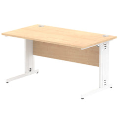 Impulse 1400 x 800mm Straight Desk Maple Top White Cable Managed Leg MI002498 DD