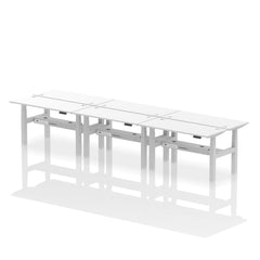 Dynamic Air Back-to-Back W1400 x D600mm Height Adjustable Sit Stand 6 Person Bench Desk With Cable Ports White Finish Silver Frame - HA01958 DD