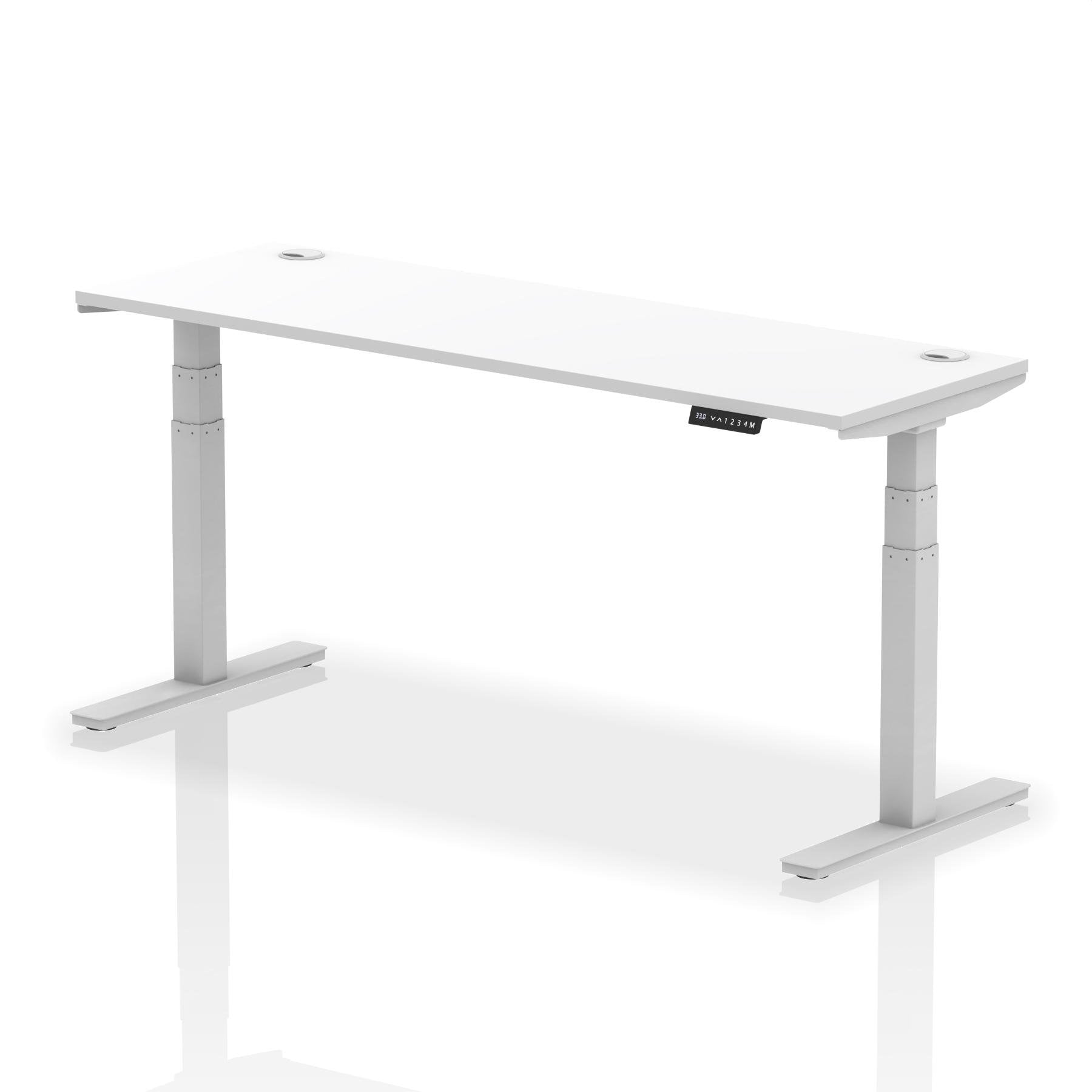 Dynamic Air 1800 x 600mm Height Adjustable Desk White Top Cable Ports Silver Leg HA01132 DD