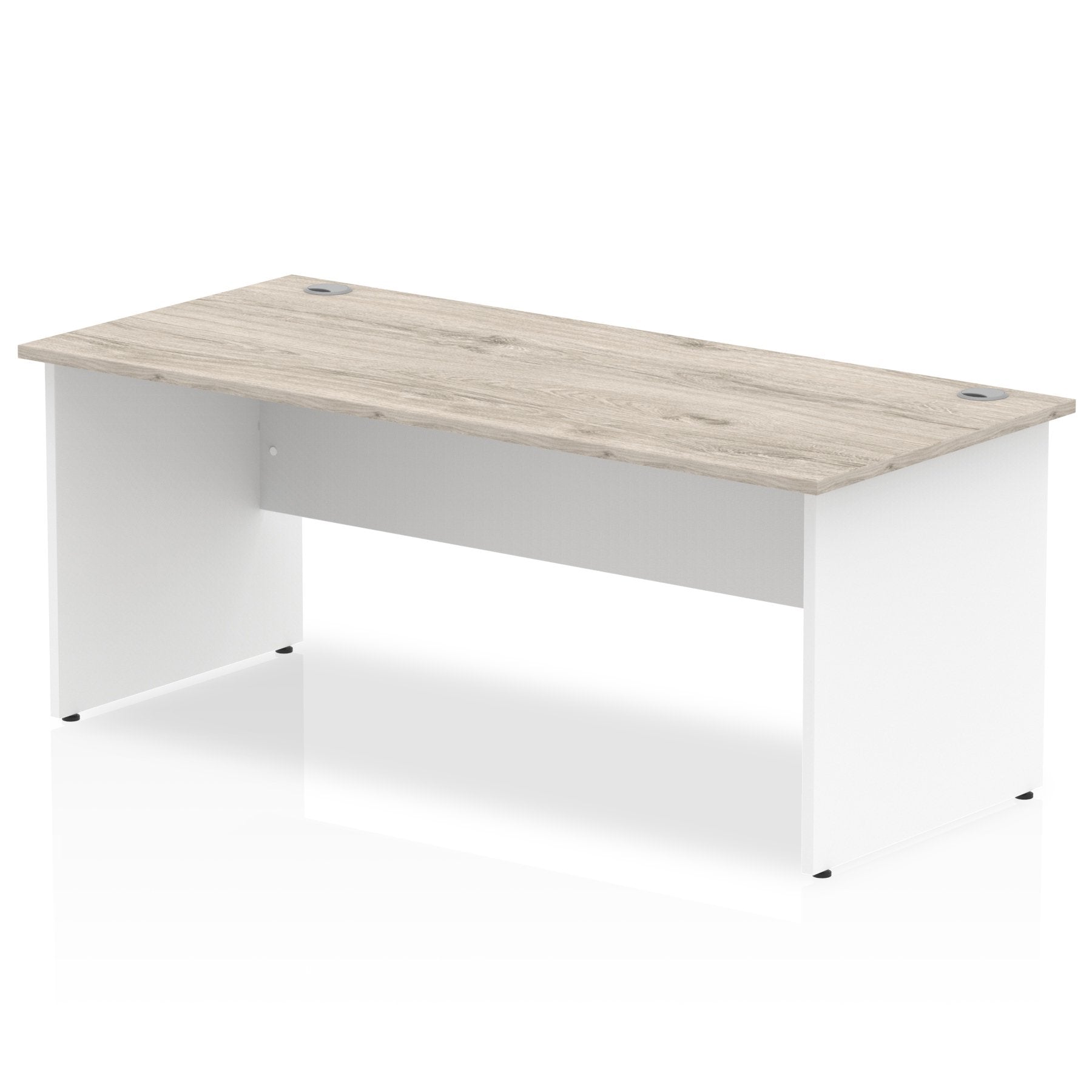 Impulse Straight Office Desk W1800 x D800 x H730mm Panel End Leg Grey Oak Finish White Frame  - TT000156 DD