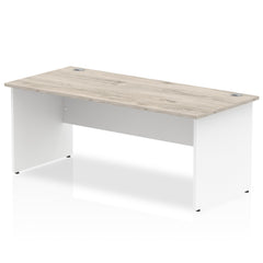 Impulse Straight Office Desk W1800 x D800 x H730mm Panel End Leg Grey Oak Finish White Frame  - TT000156 DD