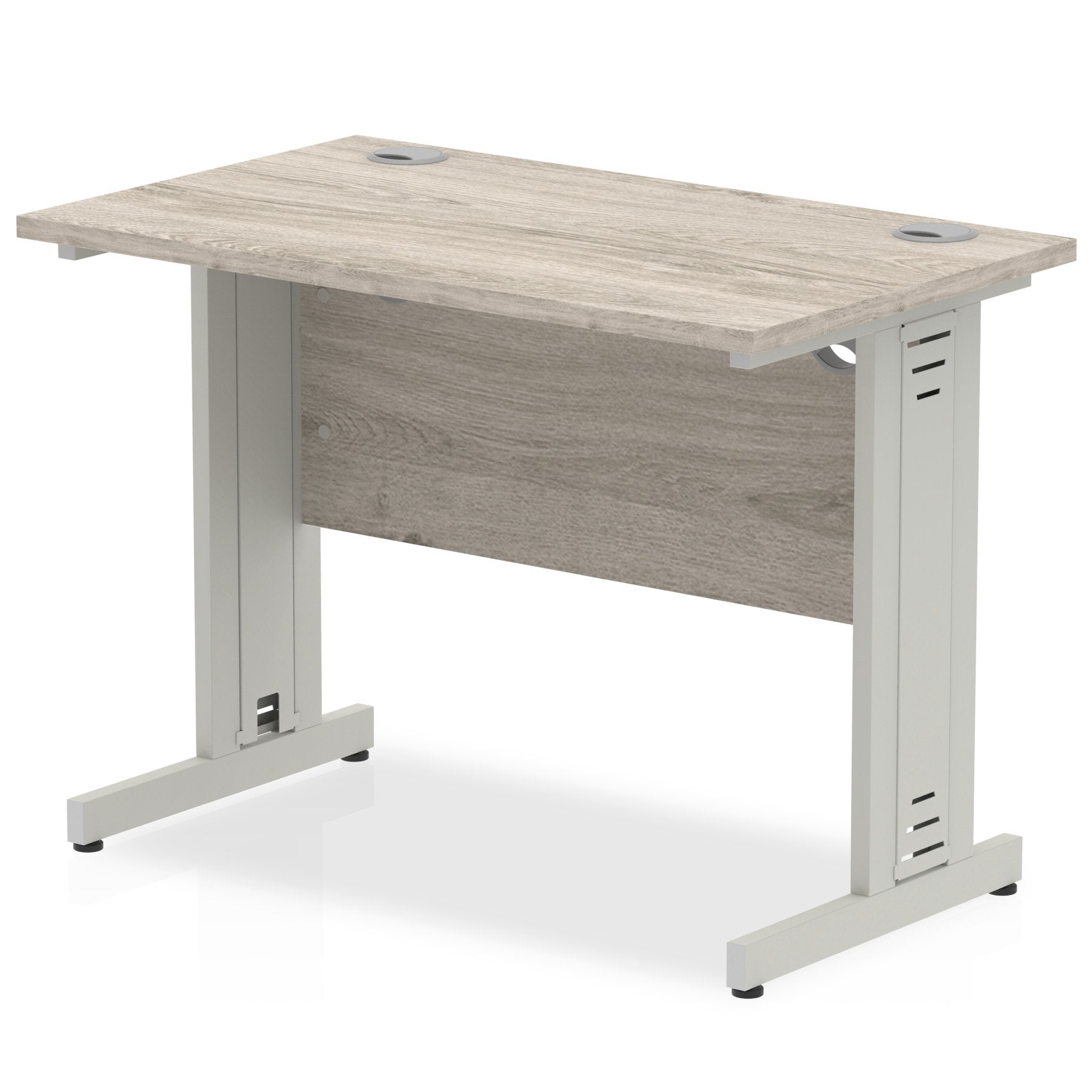 Impulse 1000 x 600mm Straight Desk Grey Oak Top Silver Cable Managed Leg I003095 DD