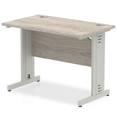 Impulse 1000 x 600mm Straight Desk Grey Oak Top Silver Cable Managed Leg I003095 DD