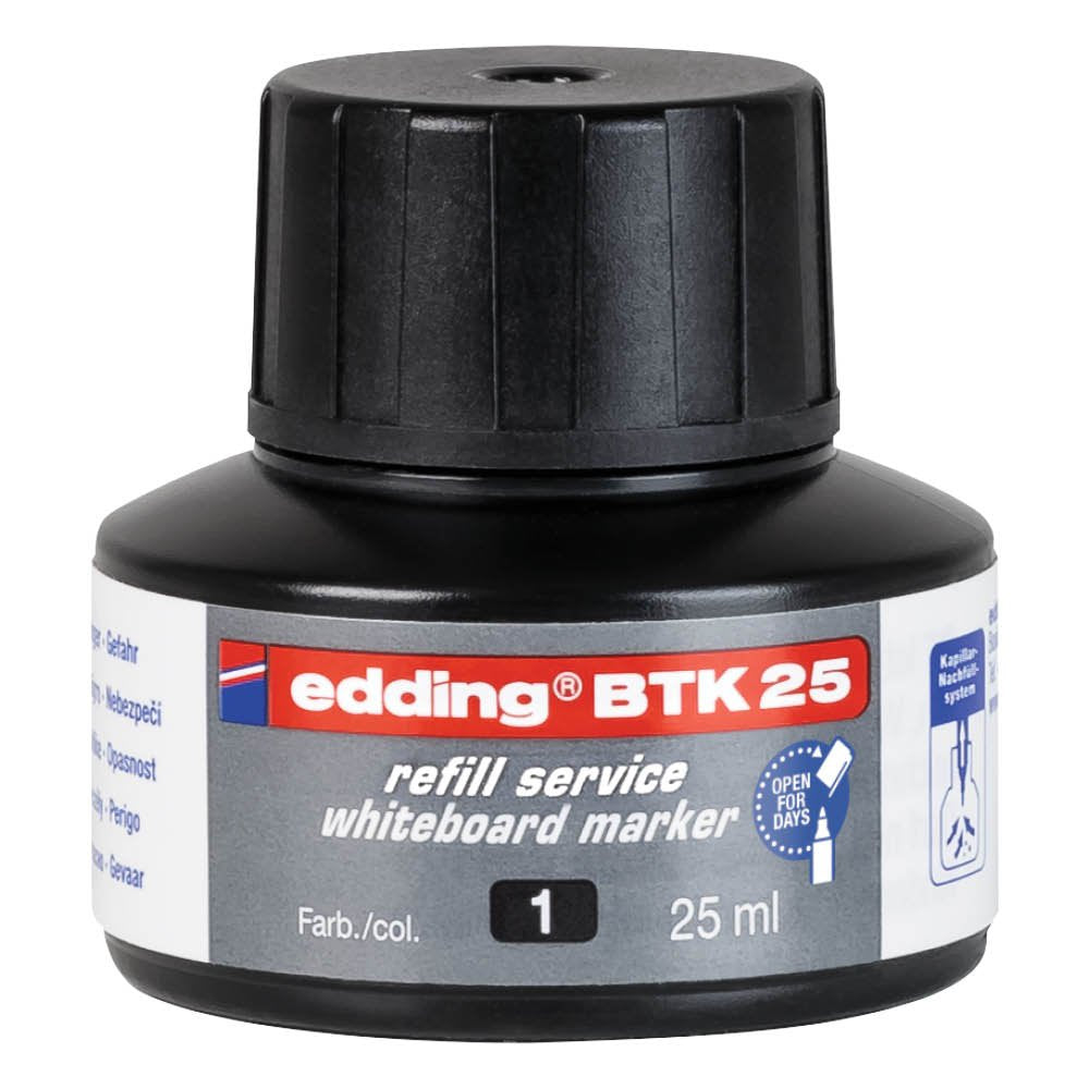 edding BTK 25 Bottled Refill Ink for Whiteboard Markers 25ml Black - 4-BTK25001