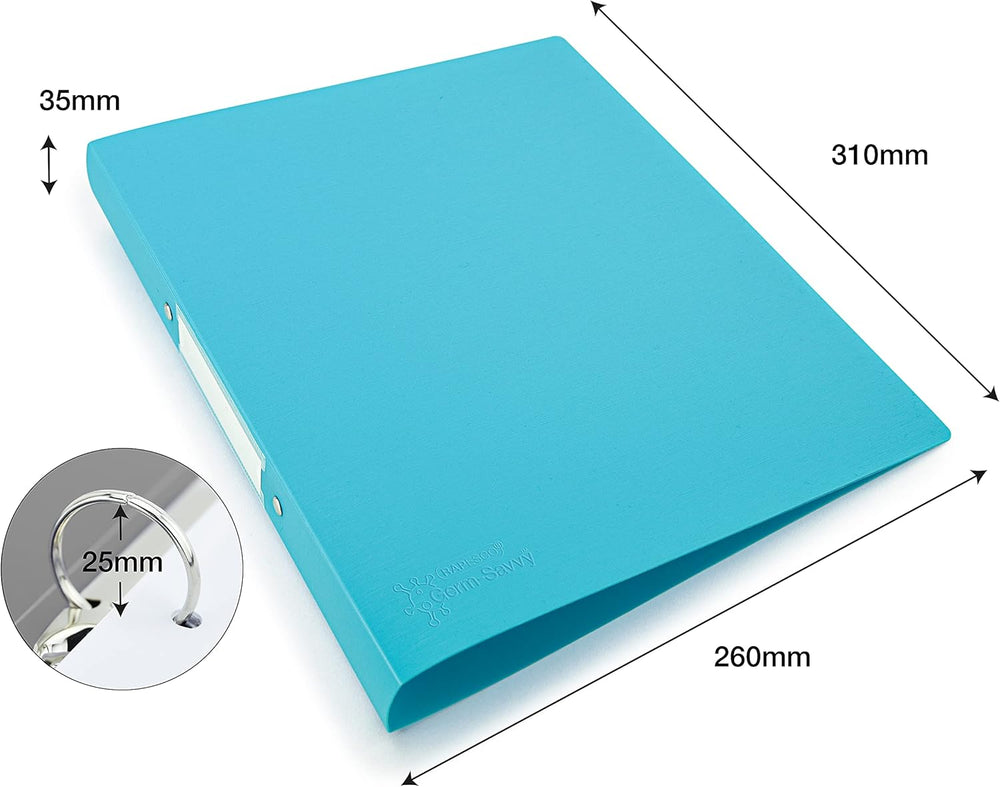 Rapesco Germ-Savvy® Antibacterial: A4 (2-Ring) PP Ring Binder, 35mm Spine – Aqua (1 Unit = 4 Binders)