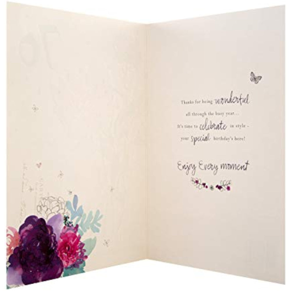 Hallmark 70th Birthday Card - Classic Embossed Floral Design