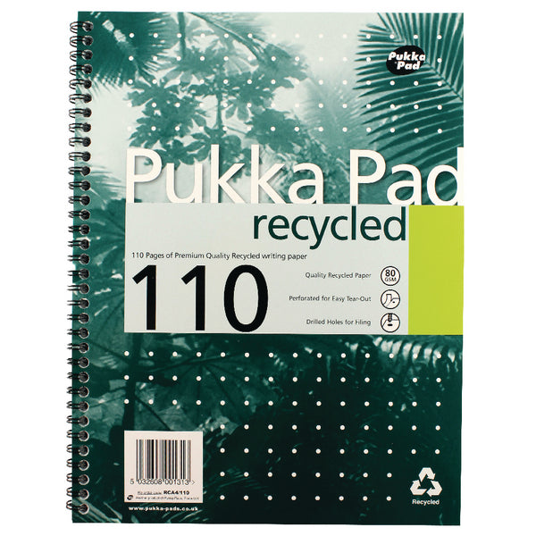 Pukka Pad A4 Wirebound Card Cover Notebook Recycled Ruled 110 Pages Green (Pack 3) - RCA4/110-3