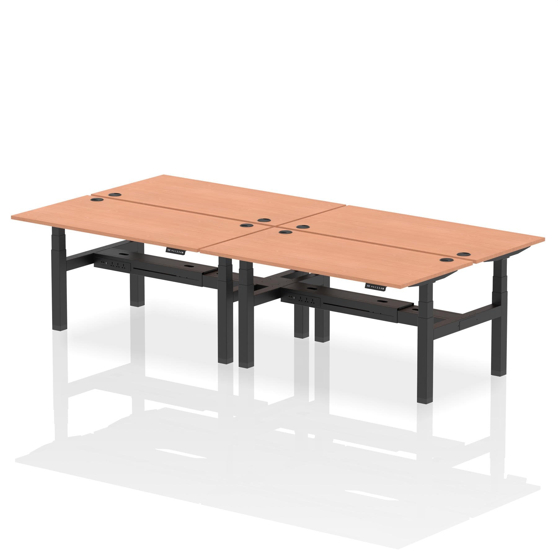 Dynamic Air Back-to-Back W1600 x D800mm Height Adjustable Sit Stand 4 Person Bench Desk With Cable Ports Beech Finish Black Frame - HA02358 DD