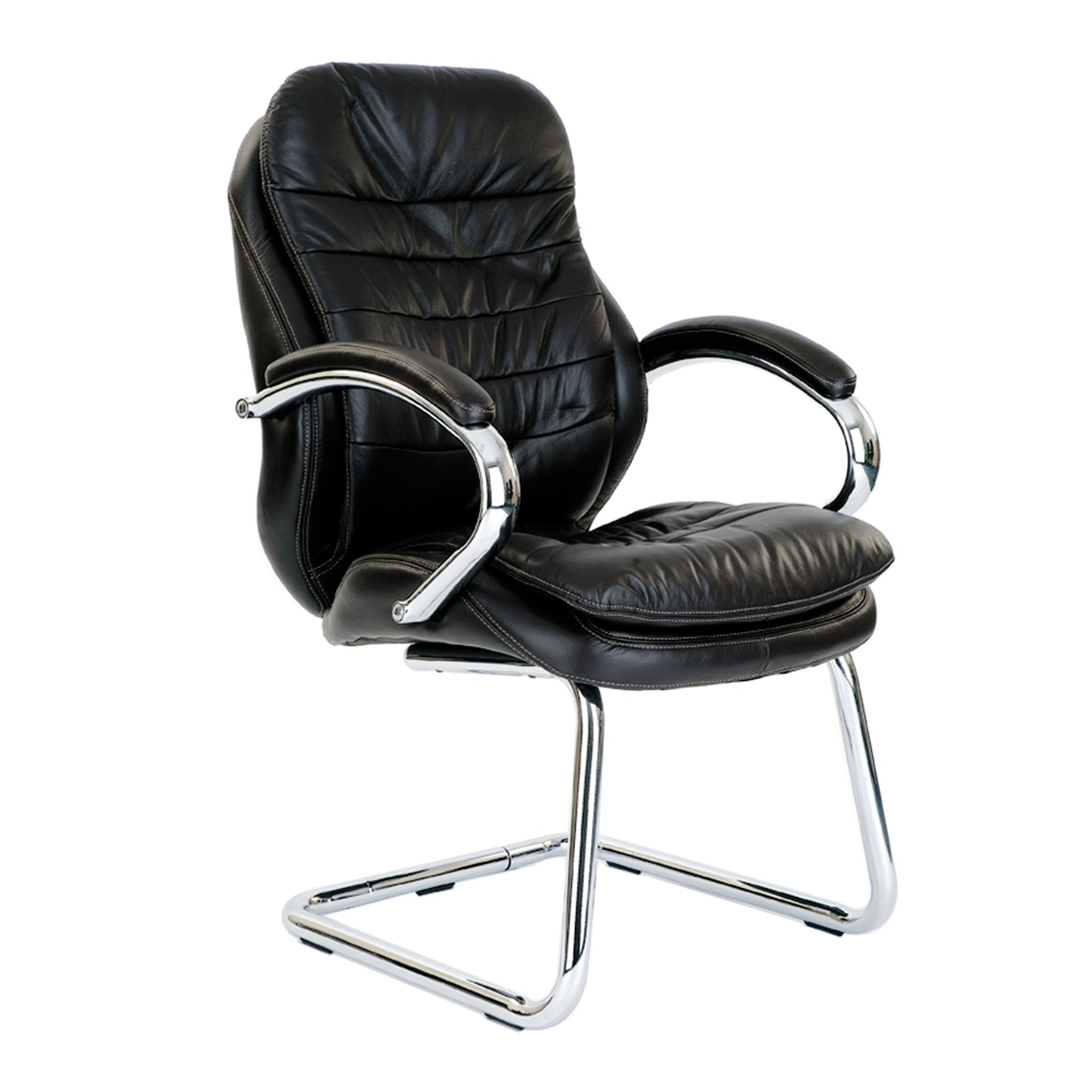 Nautilus Designs Santiago High Back Italian Leather Faced Executive Visitor Chair With Integrated Headrest and Fixed Arms Black - DPA618AV/LBK DD