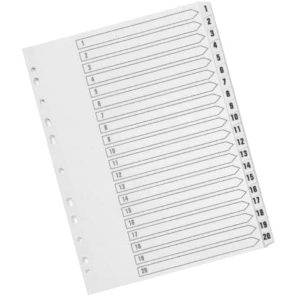 VW A4 Multi-punched 1-20 White Polypropylene Index – Bulk Wholesale UK