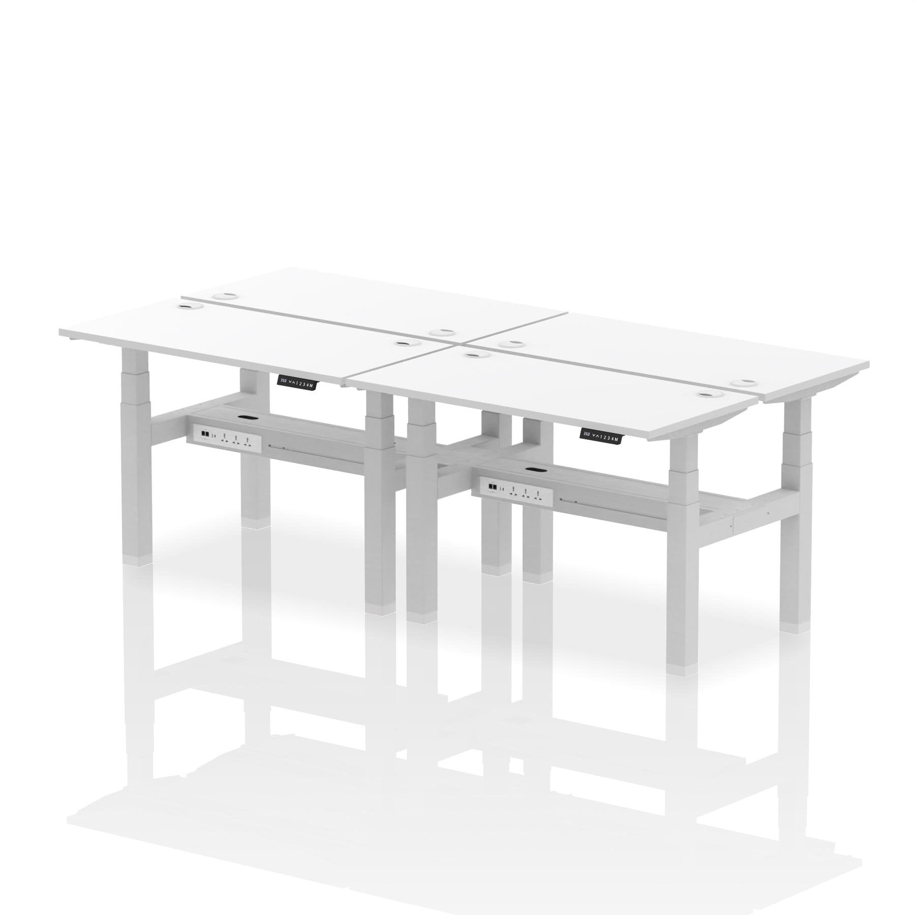 Dynamic Air Back-to-Back W1200 x D600mm Height Adjustable Sit Stand 4 Person Bench Desk With Cable Ports White Finish Silver Frame - HA01598 DD
