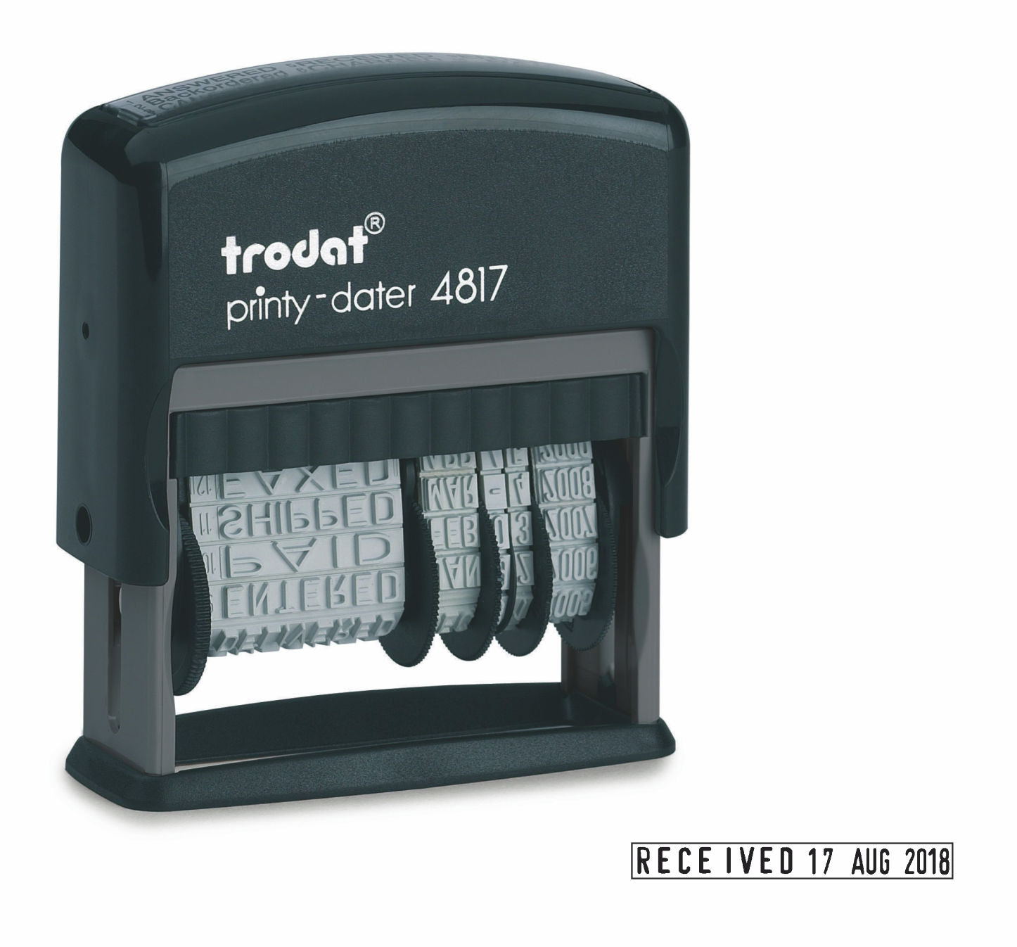 Trodat Printy 4817 Self Inking Dial A Phrase Word and Date Stamp Black Ink - 80361