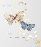 Paperlink Sister Birthday Card - Butterflies and Flowers with Gold Foil
