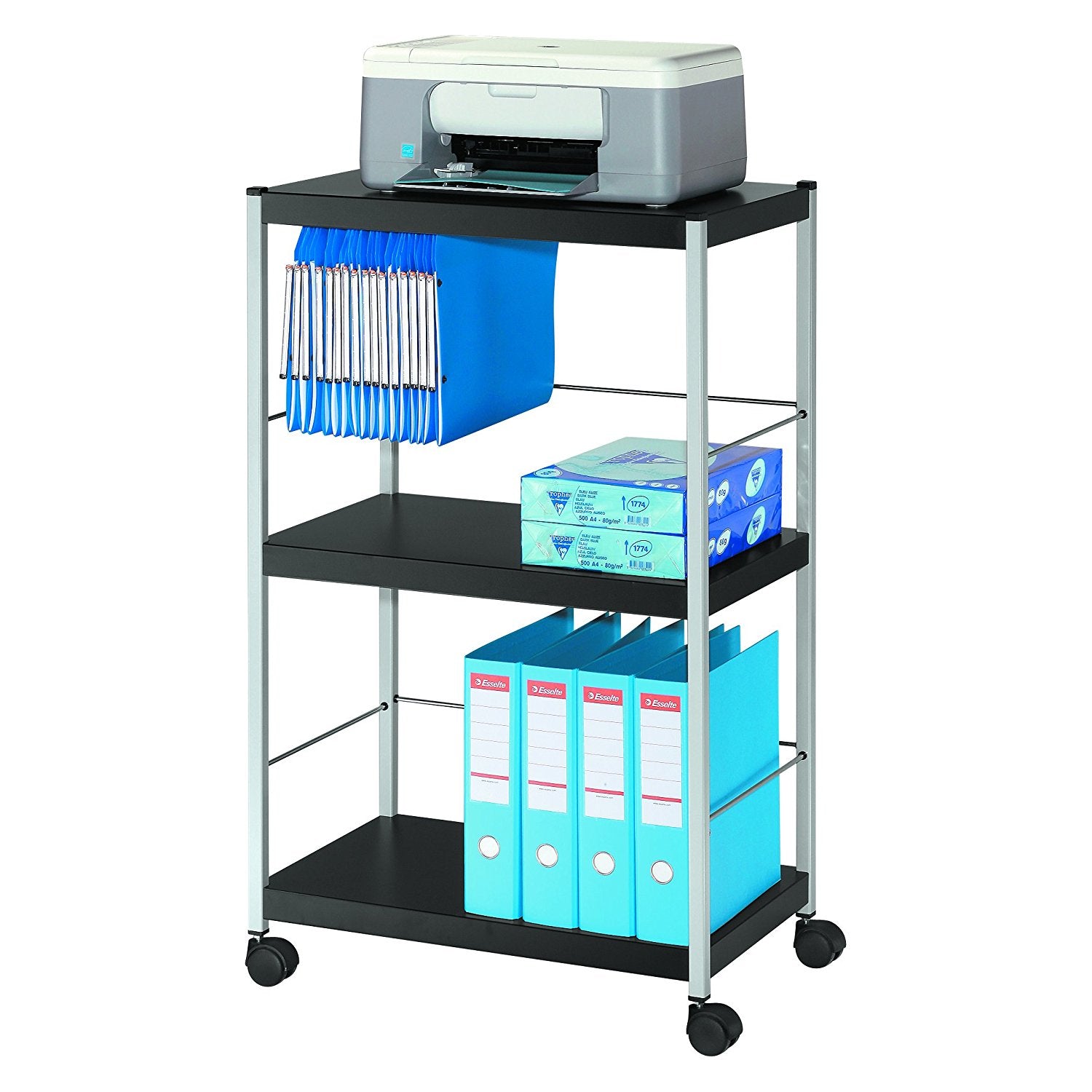 Fast Paper Mobile Trolley Large 3 Shelves Black/Silver - FDP3L01 DD