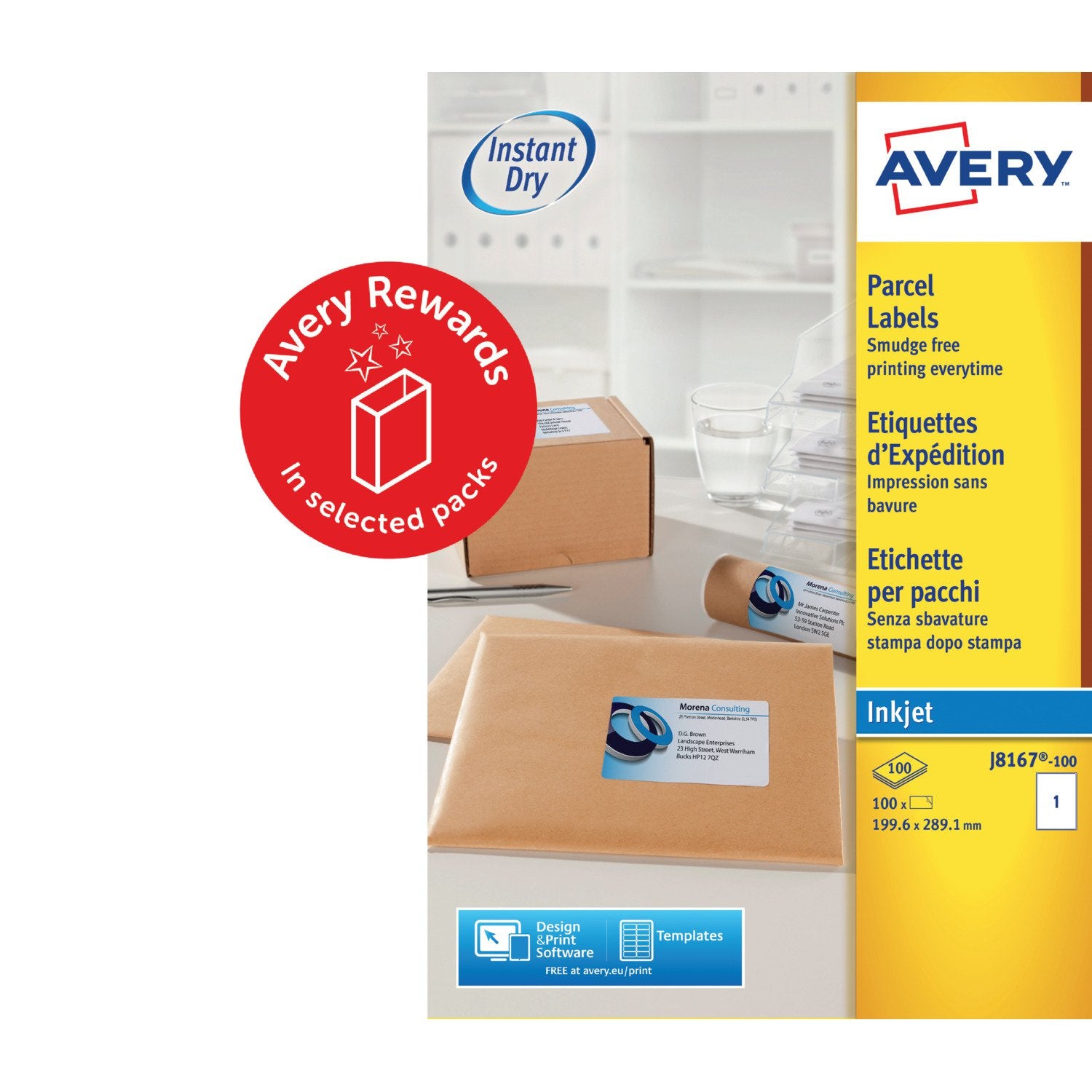 Avery Inkjet Address Label 200x289mm 1 Per A4 Sheet White (Pack 100 Labels) J8167-100