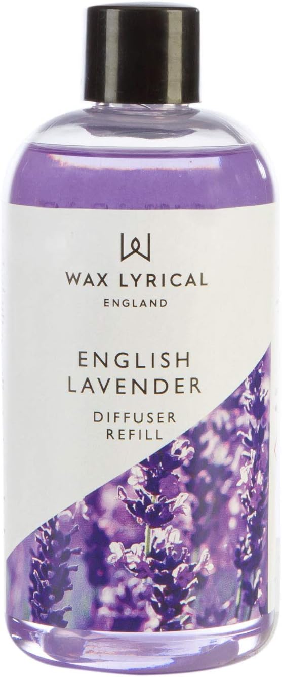 Wax Lyrical English Lavender reed diffuser refill in a 200ml bottle with natural lavender scent and diffuser reeds.