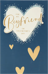 Boyfriend Valentines Day Card With Envelope - Gold & Dark Blue Design