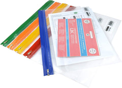 Rapesco Zippi Bag with Metal Zip, A4+, Clear with Assorted Bright Coloured Zip Strips (Pack 5)
