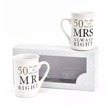 Widdop Amore 50 Years Mr Mrs anniversary gift set with decorative items for celebrating a golden wedding anniversary.