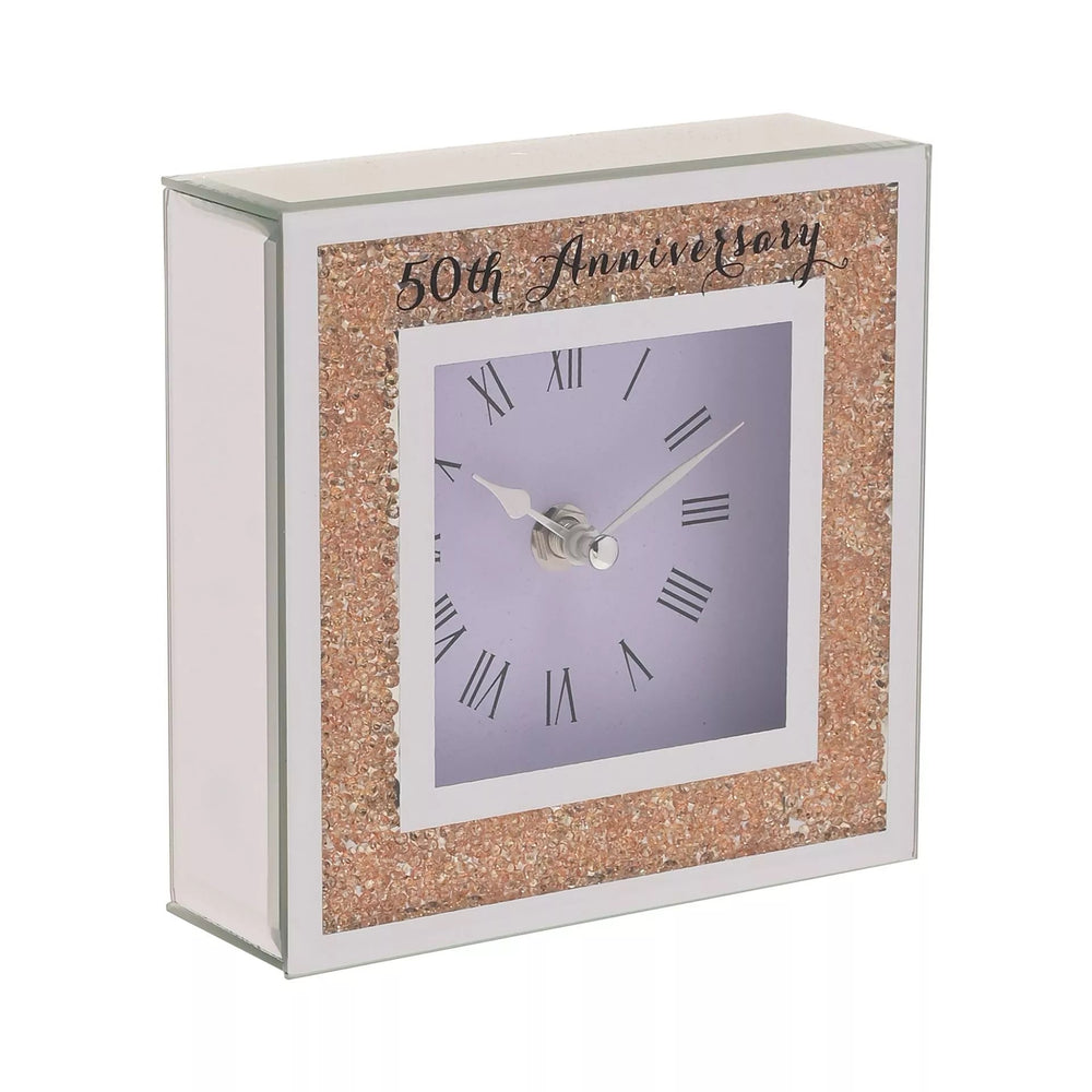 Widdop & Co 50th wedding anniversary mantel clock with a classic design, perfect for celebrating milestone anniversary gifts.