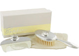 Widdop & Co Bambino baby grooming set with brush and comb featuring a rocking horse icon, perfect for christening keepsake.