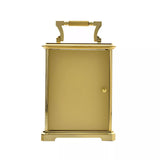 Widdop & Co gilt carriage clock with ornate design and classic timepiece features, displayed on a polished surface.