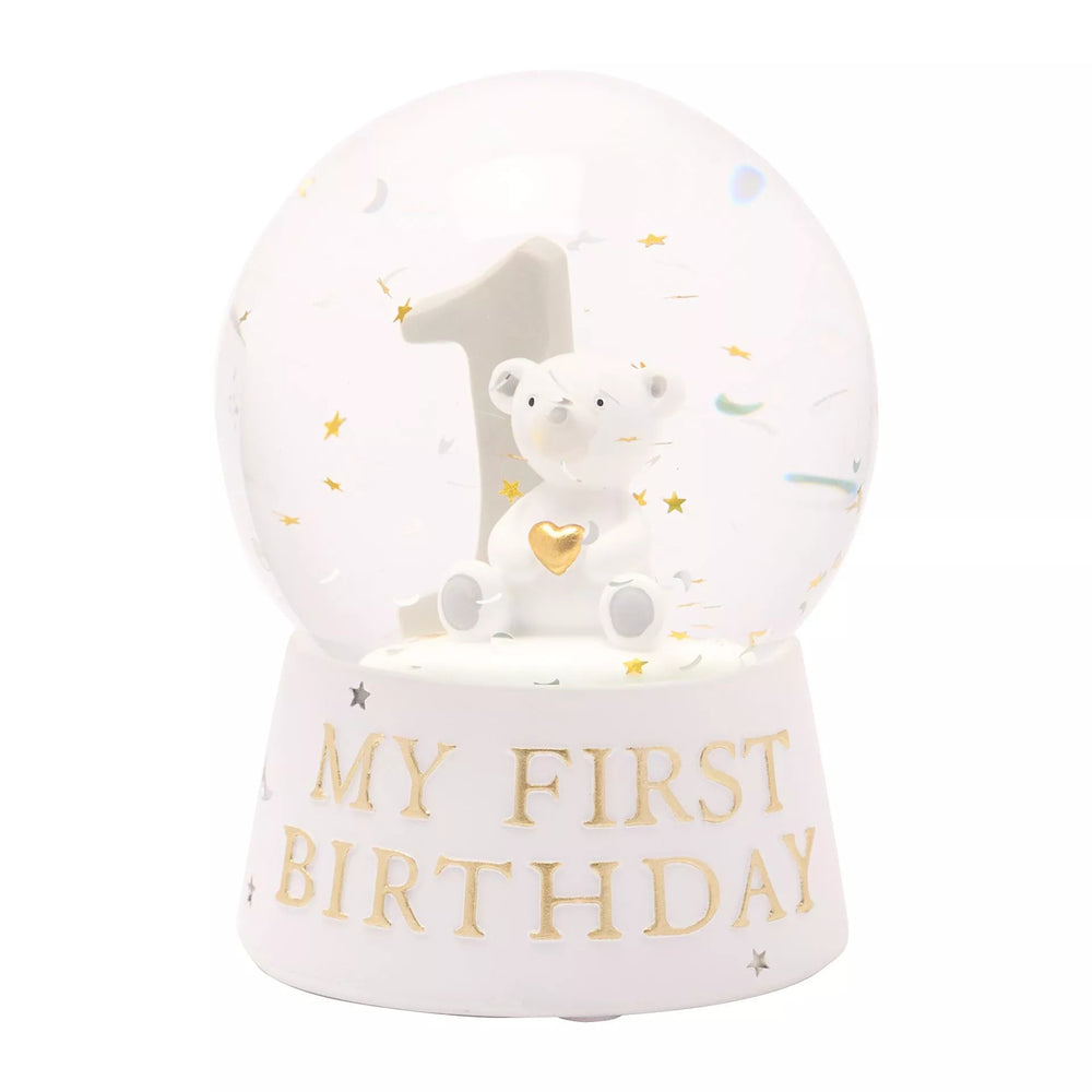 Widdop & Co Bambino Resin My 1st Birthday Water Ball giftware with colorful design and a cute baby figurine inside.