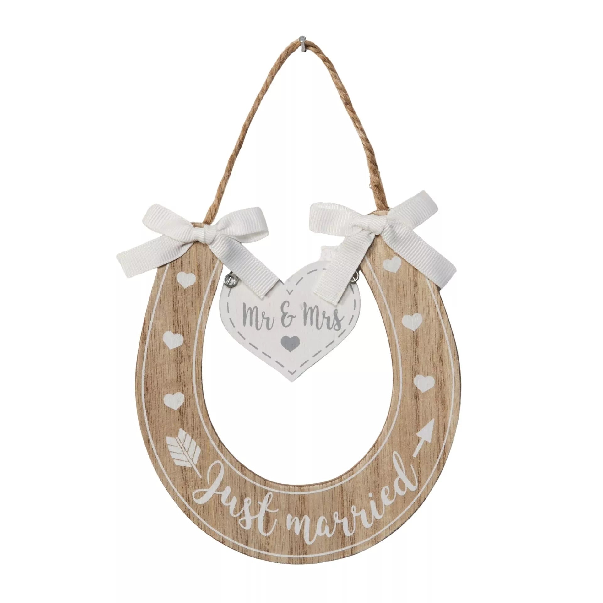 Widdop & Co Love Story horse shoe giftware with "Just Married" design, featuring decorative details for wedding celebration.