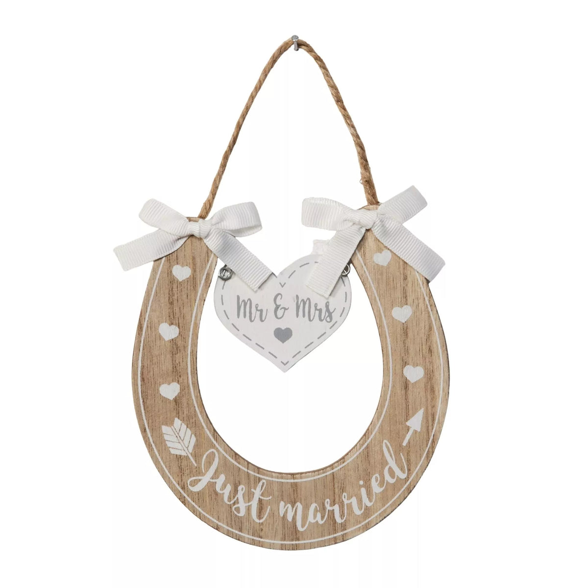 Widdop & Co Love Story horse shoe giftware with "Just Married" design, featuring decorative details for wedding celebration.